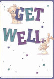 Joy sweeps across this get well card, echoing the vibrant positivity found in Bloomsbury's streets and gardens. Two loveable figures-a teddy bear clinging gently to the word 'Get' and a floppy-eared puppy supporting 'Well'-come to life with expressive, reassuring faces and downy, illustrated fur. Bold lettering in shades of indigo and teal arcs through the centre, popping brightly against a soft, cream-hued background reminiscent of the elegant facades along Gower Street. Stars of deep blue and purple glimmer across the design, infusing the scene with whimsy and light reminiscent of a crisp spring morning in Russell Square. The card radiates tactile charm, making it easy to imagine the comfort these two friends would bring-just as thoughtful and restorative as a bespoke bouquet from Bloomsbury Florist, delivered to your door. The overall effect is one of warmth and gentle optimism, a simple yet deeply heartfelt gesture, perfect for encouraging a loved one's recovery in the historic heart of Bloomsbury.
