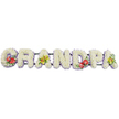 A personalised funeral tribute fills this image, the word "GRANDPA" spelled out in large, block-style capital letters that run horizontally across a pure white background. Each letter is built like a deep floral cushion, completely covered with tightly packed white chrysanthemums whose small, rounded petals create a soft, textured surface, speaking of peace, purity, and quiet remembrance. Around the lower edge of every three-dimensional letter runs a neat band of pale lavender ribbon, its cool, gentle hue subtly outlining the shapes and lending a refined finish that contrasts softly with the bright white blooms. The letters are joined from behind by a dark green support structure, only slightly visible, suggesting how the tribute would rest securely on stands at a chapel or crematorium serving families in Bloomsbury and central London. Four carefully composed sprays of feature flowers bring colour and meaning to the design: on the "G" and the "D," clusters of deep red anthuriums stand out, their gleaming heart-shaped spathes and yellow spadices framed by rich greenery and tiny purple filler flowers, symbolising strong love and cherished memories. The first "A" and the final "A" are adorned with graceful yellow-green orchids, their slender petals and buds arranged among lush leaves, adding an elegant, modern accent often favoured in city tributes. The overall effect is both striking and tender, as though the arrangement is ready to be delivered to a Bloomsbury church or funeral director, offering a floral farewell that spells out "Grandpa" with dignity, gratitude, and affection for a life well lived.